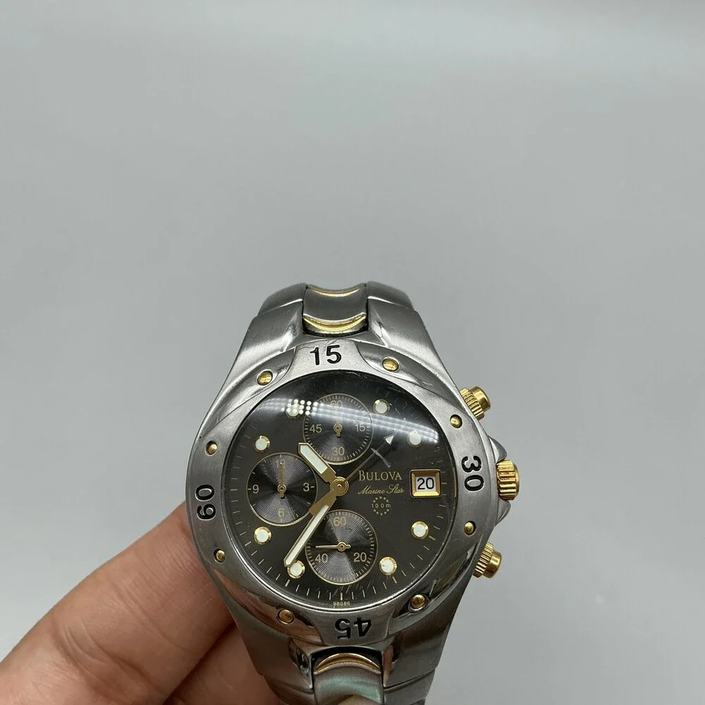 Bulova Marine Star Mens Watch 38mm Two Tone Chronograph 98G86 New Battery 7.5